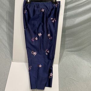 Dana Bachman Deep Blue SILK PANTS embroidered flowers VTG 90’s $288 NWT size 14